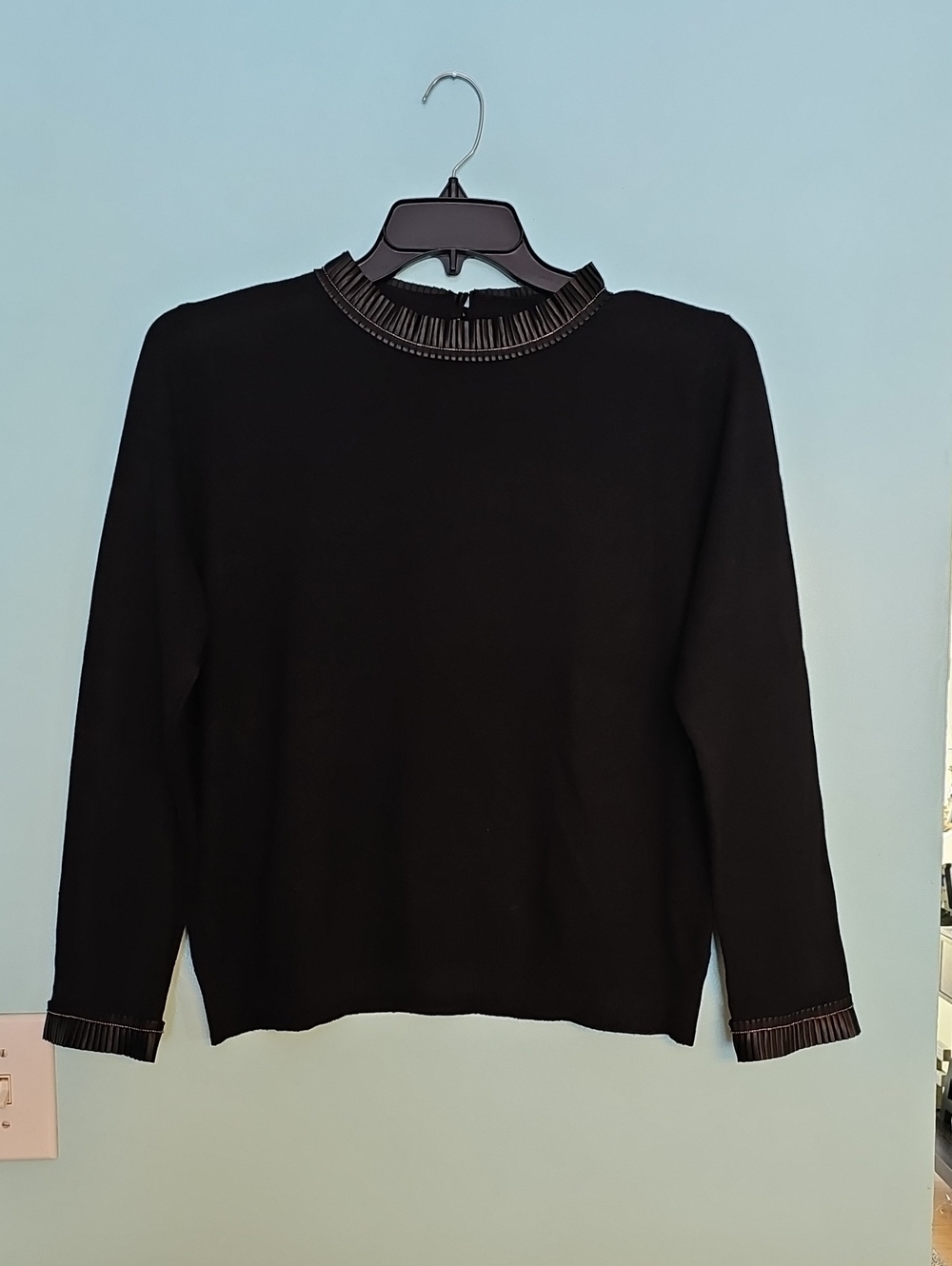 Milano Black Long-Sleeve Sweater with Pleated Trim